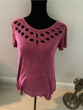 Party City Mauve Distressed Short Sleeve Top with Cutout Detail